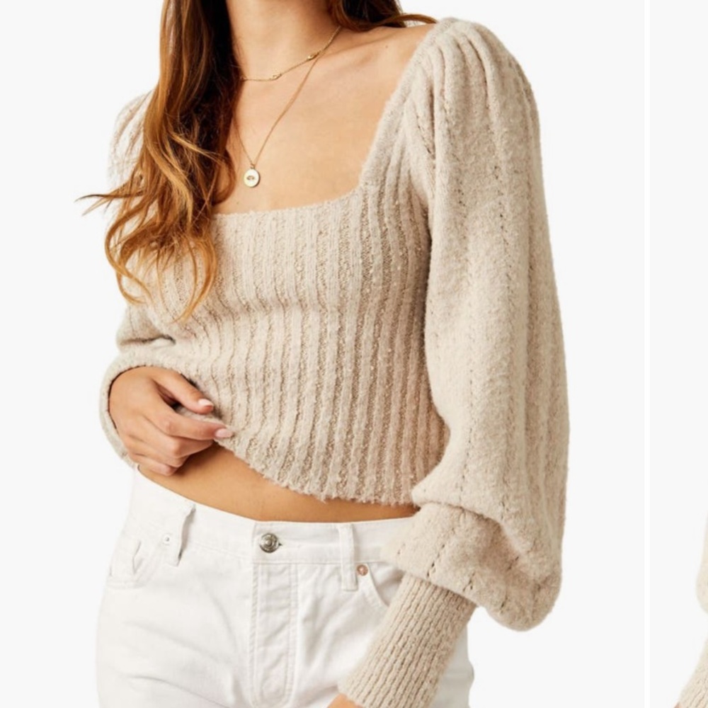 Free People Katie Cream Knit Sweater